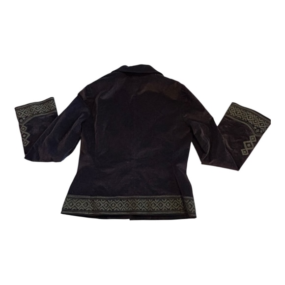 Tory Burch Velvet Embroidered Chocolate & Sage Blazer Jacket Women's Size 0 XS - Picture 4 of 4